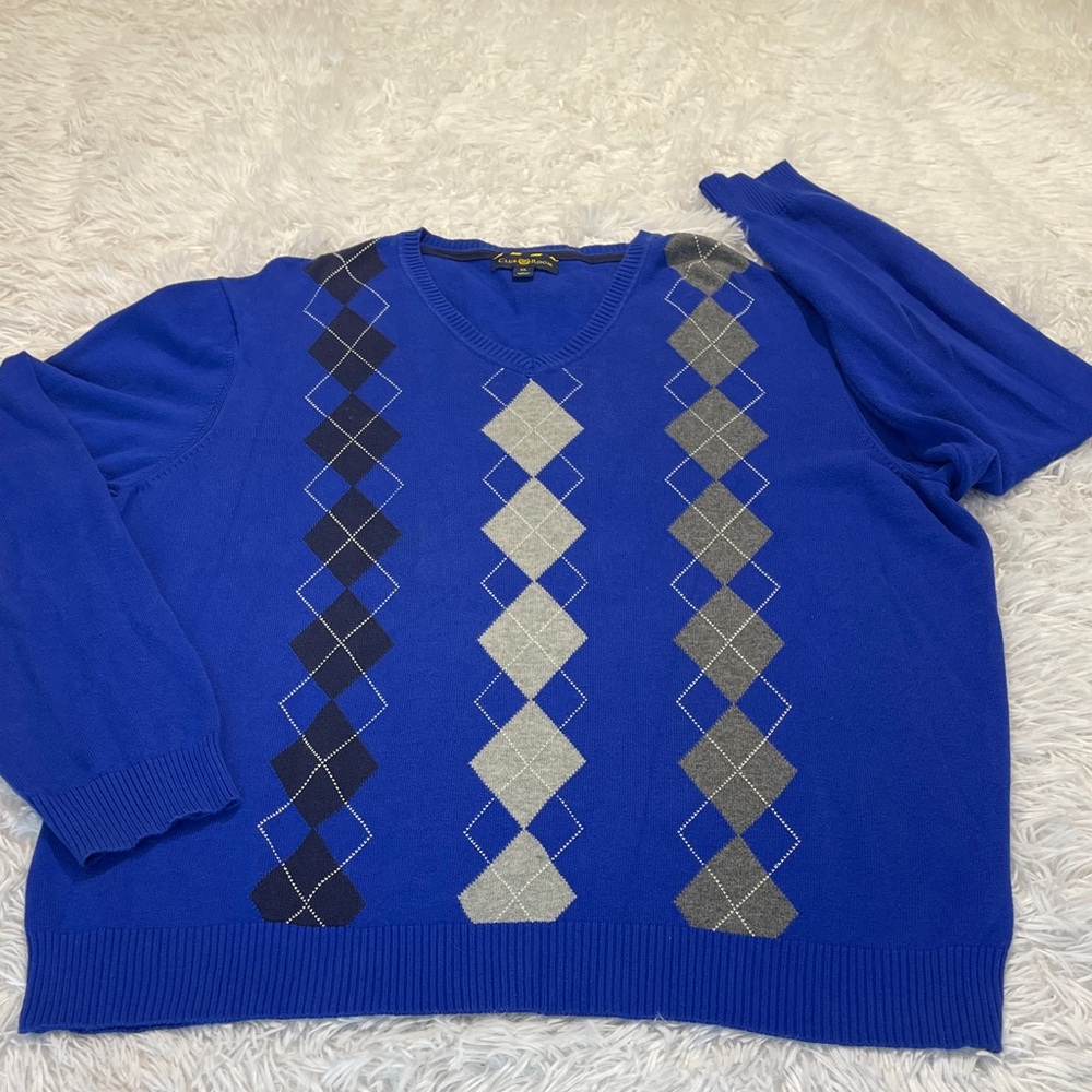 Club Room Royal Blue MENS ARGYLE Sweater SIZE XL SEE MEASUREMENTS
